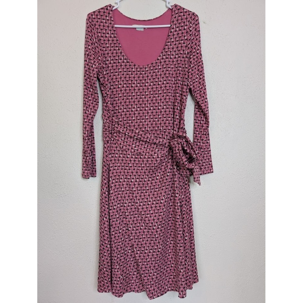 Boden Silvia Printed Faux Wrap Long Sleeve Jersey Knit Midi Dress Pink‎ Size 10R